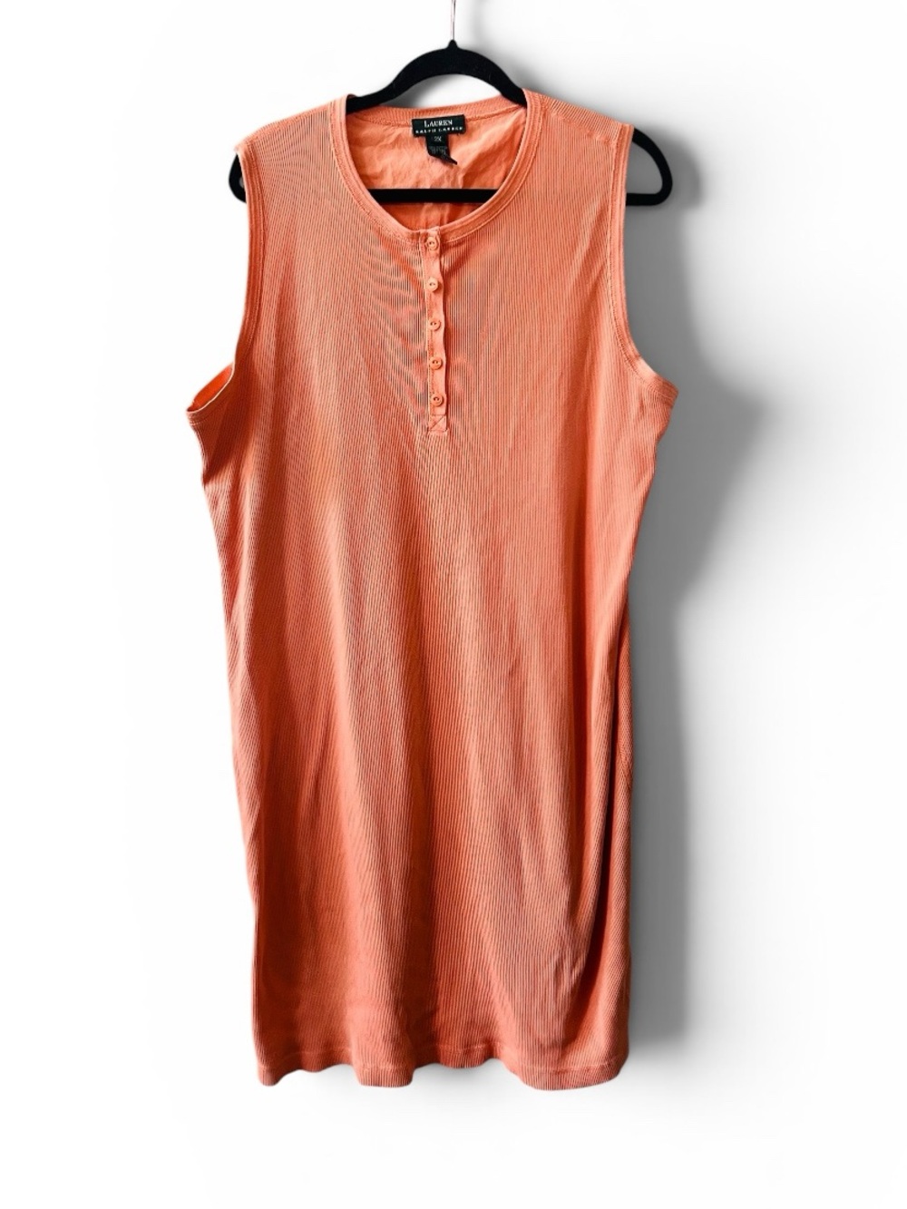 Lauren Ralph Lauren Sleeveless Rib Maxi Dress Sz 2X Orange 5 Button 100% Cotton